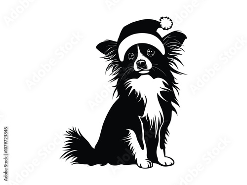 Festive Papillon Dog Silhouettes with Santa Hats and Holiday Accessories
