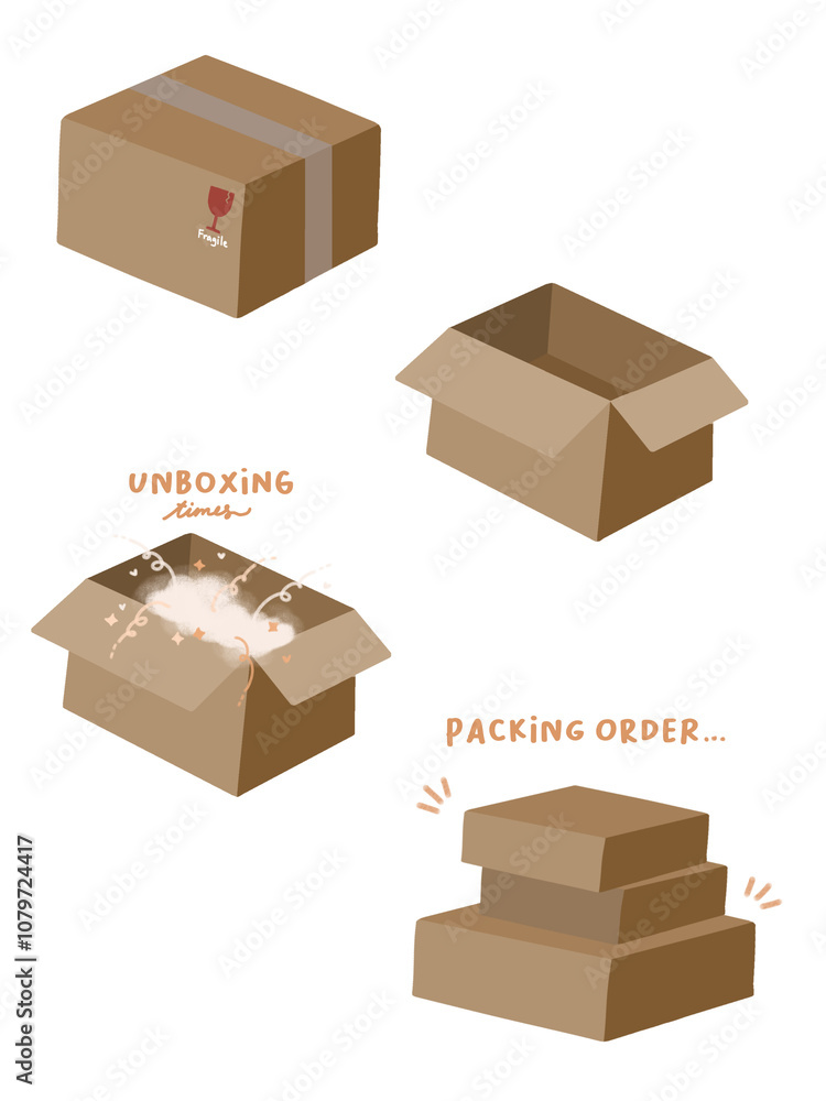 Fototapeta premium set of boxes. Unboxing. Box. Delivery. Packing order illustration