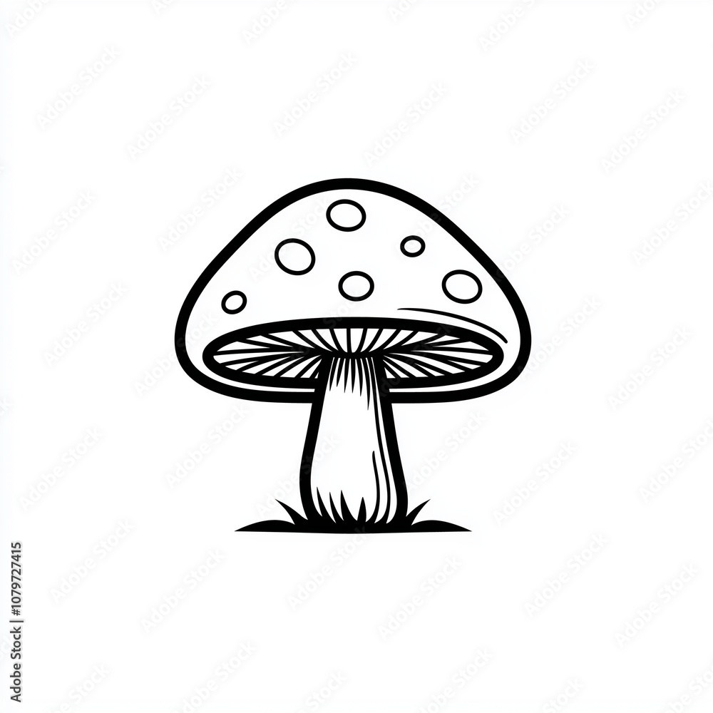 Simple line drawing of a mushroom on a white background, Simple line drawing of a mushroom on a white background,