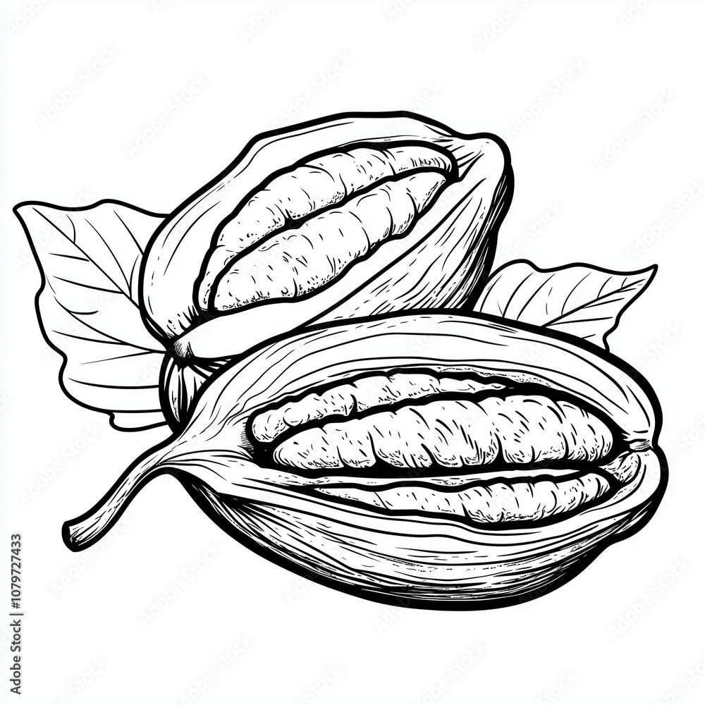 Fototapeta premium Simple line drawing of a pecans on a white background,