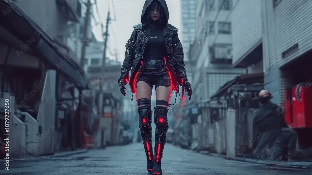 Sexy model woman asian assassin warrior modern body costume hood character background wallpaper AI generated image Sexy model woman asian assassin warrior modern body costume hood character background wallpaper AI generated image