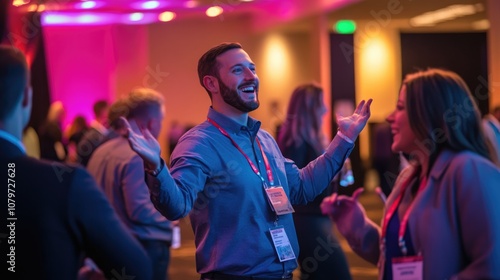 Man Laughs with Enthusiasm in a Crowded Room