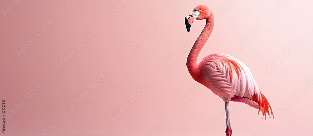 Fototapeta premium Pink Flamingo on a Pink Background