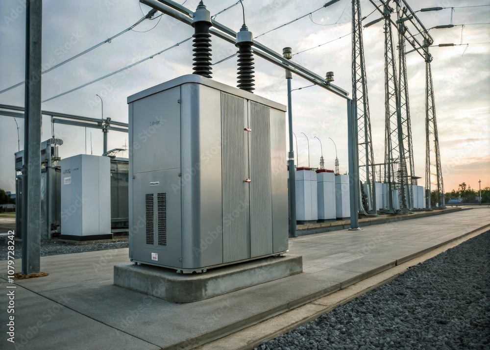 Ultra HD Minimalist Image of a Silver Capacitor Bank at an Electrical Substation for Energy Management Solutions Ultra HD Minimalist Image of a Silver Capacitor Bank at an Electrical Substation for Energy Management Solutions