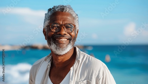 Senior African American Man Laughing at the Beach