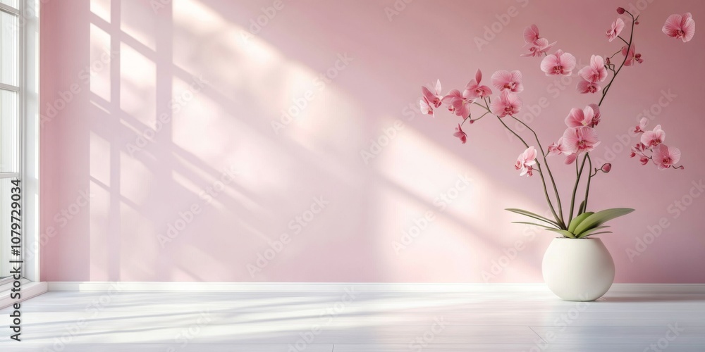 Delicate orchid flowers in a soft pastel toned room Delicate orchid flowers in a soft pastel toned room