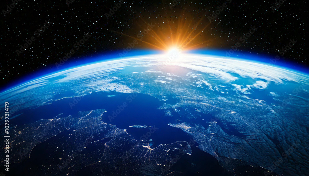 Earth seen from the Space, sunrise in upper Earth seen from the Space, sunrise in upper