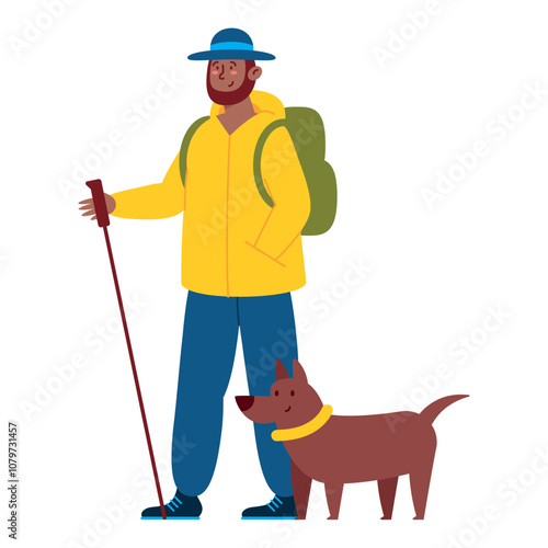 musher bearded man and dog