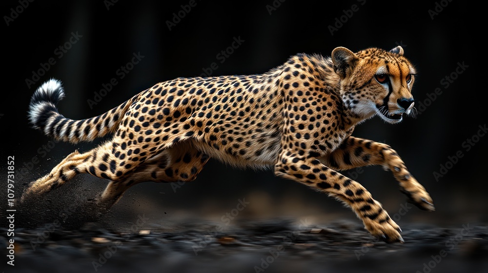 Obraz premium A cheetah sprinting across a blurred background in motion.