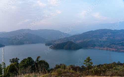 aerial view of Begnas Lake in Pokhara, Nepal.