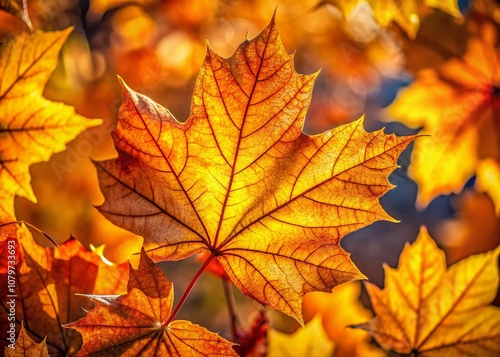 Close-up of brilliant autumn leaves, digitally rendered.