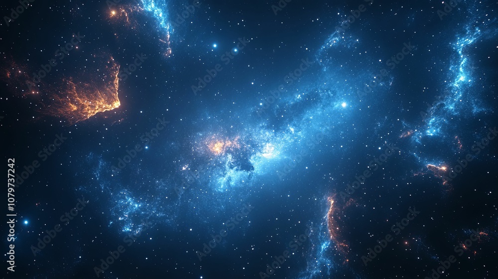 Naklejka premium Cosmic Nebula with Blue and Orange Gaseous Clouds