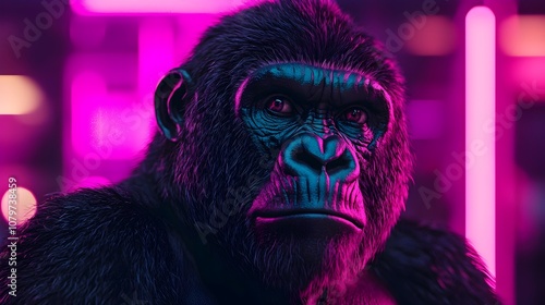 Wallpaper Mural Technologically Enhanced Gorilla Interacting with Holographic Jungle Data in Futuristic Habitat Torontodigital.ca