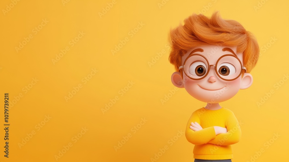 3D Cartoon Character of a Happy Child in Yellow Background 3D Cartoon Character of a Happy Child in Yellow Background
