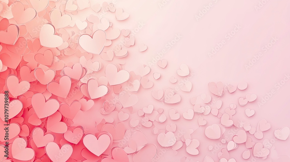 plenty of Paper cutout hearts in shades of pink and soft red on the left side of on a light soft pink background. Concept of love. with generative ai plenty of Paper cutout hearts in shades of pink and soft red on the left side of on a light soft pink background. Concept of love. with generative ai