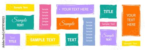 Box brush frame rough shape set. Text box frame rough grunge square paint shape element. Hand drawn crayon grunge brush rectangle text border. Vector illustration