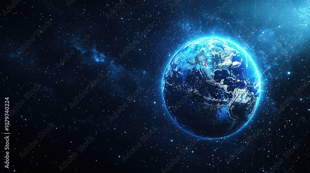 Abstract digital blue planet Earth with glowing connections and global network concept on a dark background, a technology wallpaper. Big data world map. Abstract digital blue planet Earth with glowing connections and global network concept on a dark background, a technology wallpaper. Big data world map.
