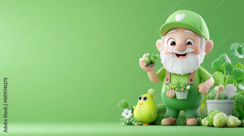 Cheerful Cartoon Gardener Character in 3D Style Cheerful Cartoon Gardener Character in 3D Style