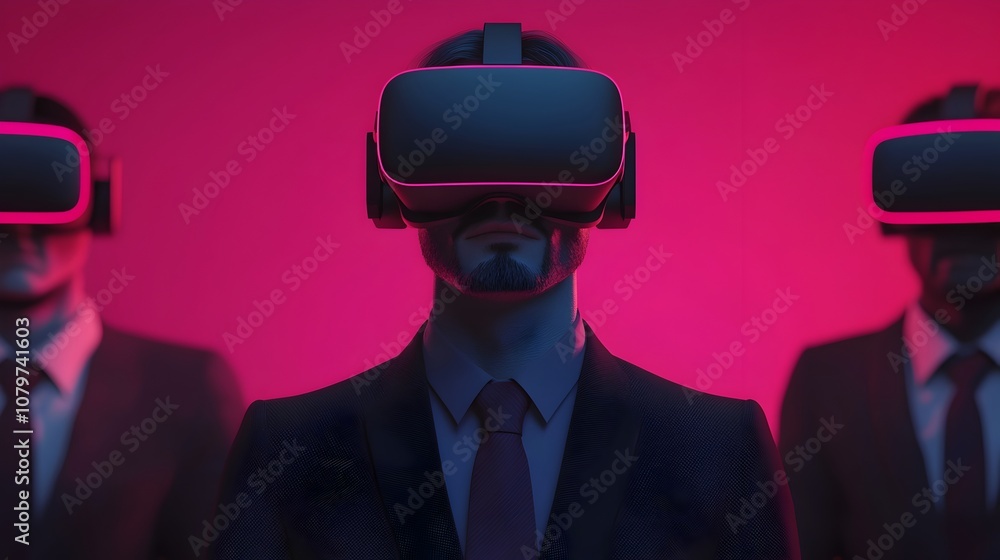 Executives Discussing Deals in a Futuristic Virtual Reality Business Meeting Executives Discussing Deals in a Futuristic Virtual Reality Business Meeting
