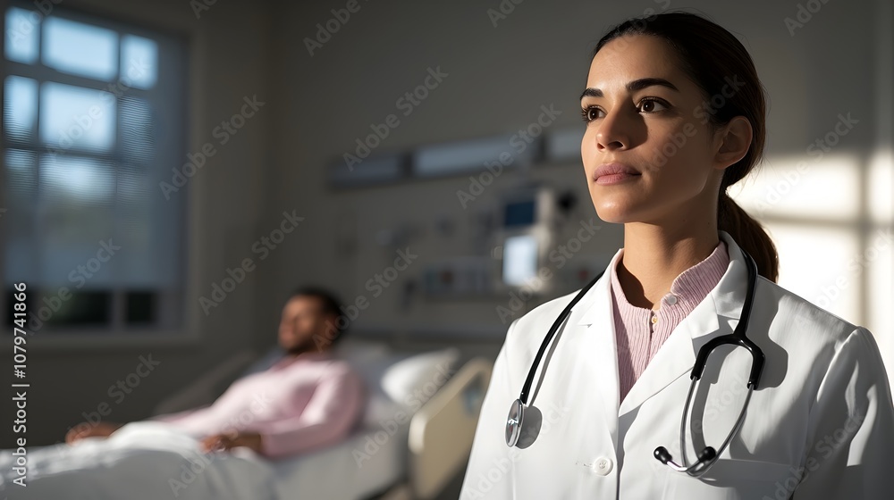 Doctor Consulting Patient in Hospital Ward About Treatment Plan Doctor Consulting Patient in Hospital Ward About Treatment Plan