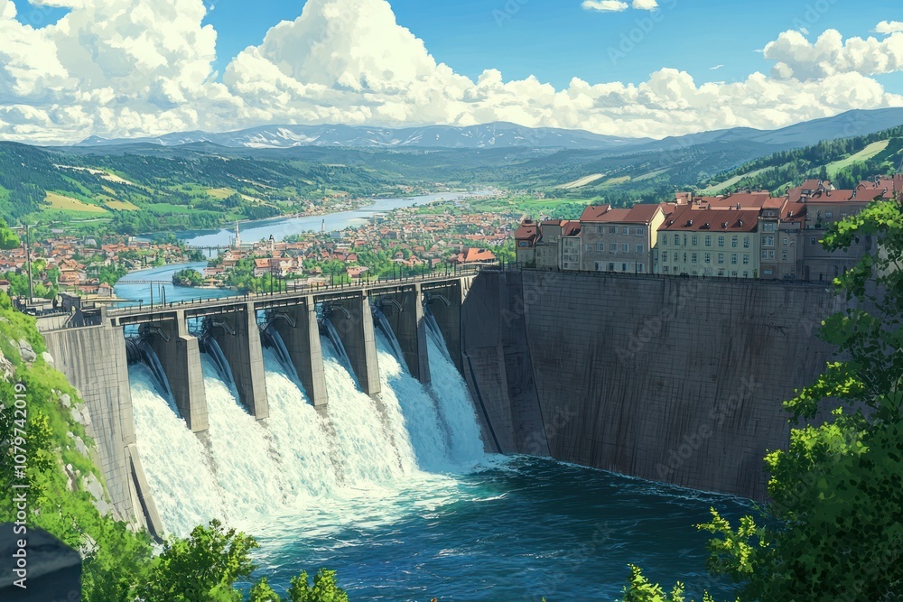A dam stands as a powerful structure, controlling the flow of water to protect the city. Its sturdy walls help manage floods, ensuring the safety and stability of the surrounding urban area. A dam stands as a powerful structure, controlling the flow of water to protect the city. Its sturdy walls help manage floods, ensuring the safety and stability of the surrounding urban area.
