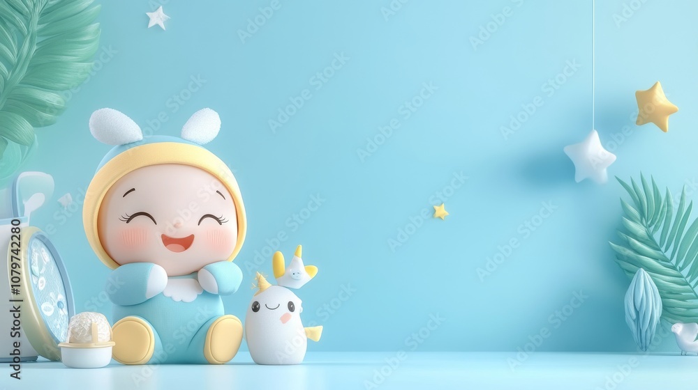 Cute 3D Cartoon Baby Character in Soft Colors Cute 3D Cartoon Baby Character in Soft Colors