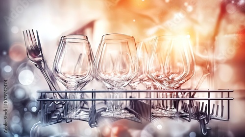 Stunning Elegance: Cocktail Glasses Glimmering in a Modern Dishwasher – Perfect for a Stylish Sports Bar Poster or Home Bar Decor!