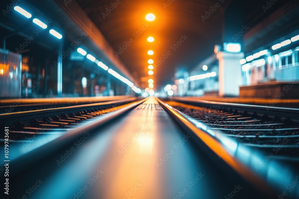 Train tracks leading towards a bright light in the distance. Train tracks leading towards a bright light in the distance.