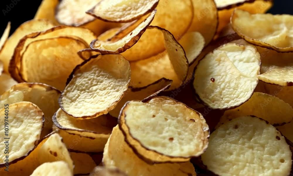 A close-up view of delicious golden potato chips arranged in a stack, perfect for snack concepts. A close-up view of delicious golden potato chips arranged in a stack, perfect for snack concepts.