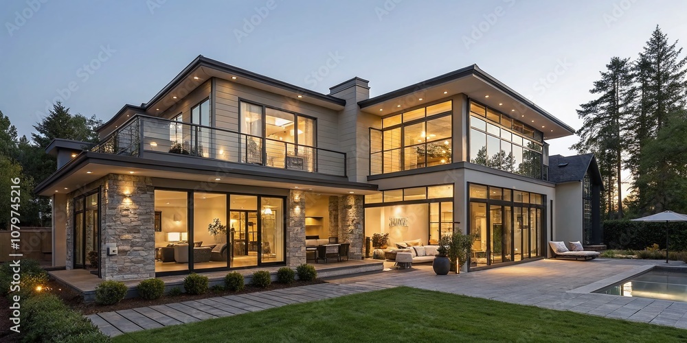 Fototapeta premium Modern Rental Homes: Luxurious House Ads, AI Photorealistic
