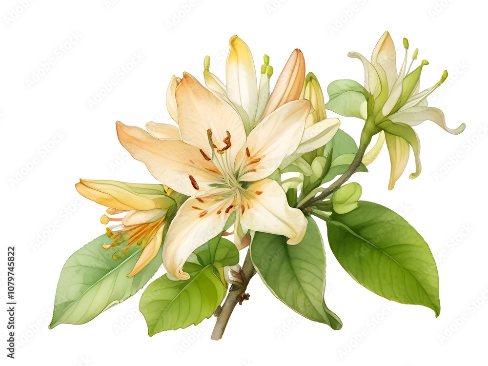 Obraz premium Honeysuckle Watercolor Flower Nature Art