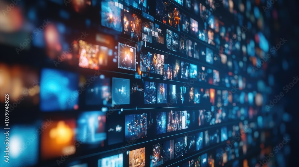 A digital video archive on a computer screen with a search bar and organized content categories, offering easy access to archived footage A digital video archive on a computer screen with a search bar and organized content categories, offering easy access to archived footage