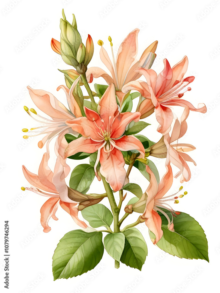 Fototapeta premium Honeysuckle Watercolor Flower Nature Art