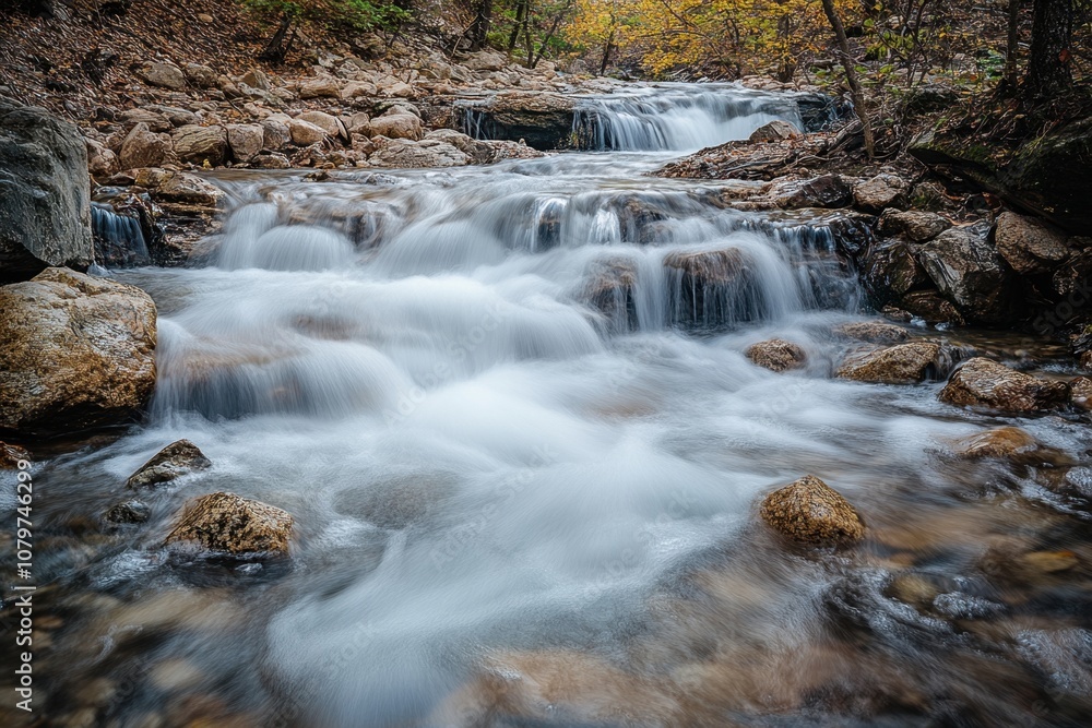 Fototapeta premium Tranquil cascading waterfall in a forest.