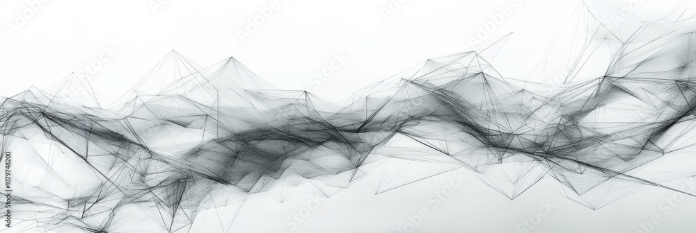 Fototapeta premium Digital Network Odyssey - Futuristic 3D Wireframe Landscape of Connected Lines and Geometric Shapes Conveying Data Flow