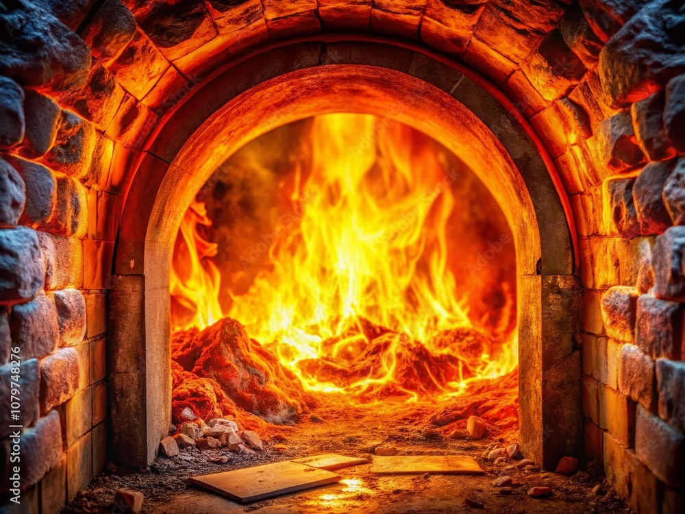 Simulated fiery furnace, tight. AI-rendered image. Simulated fiery furnace, tight. AI-rendered image.