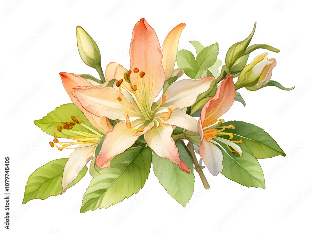 Honeysuckle Watercolor Flower Nature Art Honeysuckle Watercolor Flower Nature Art