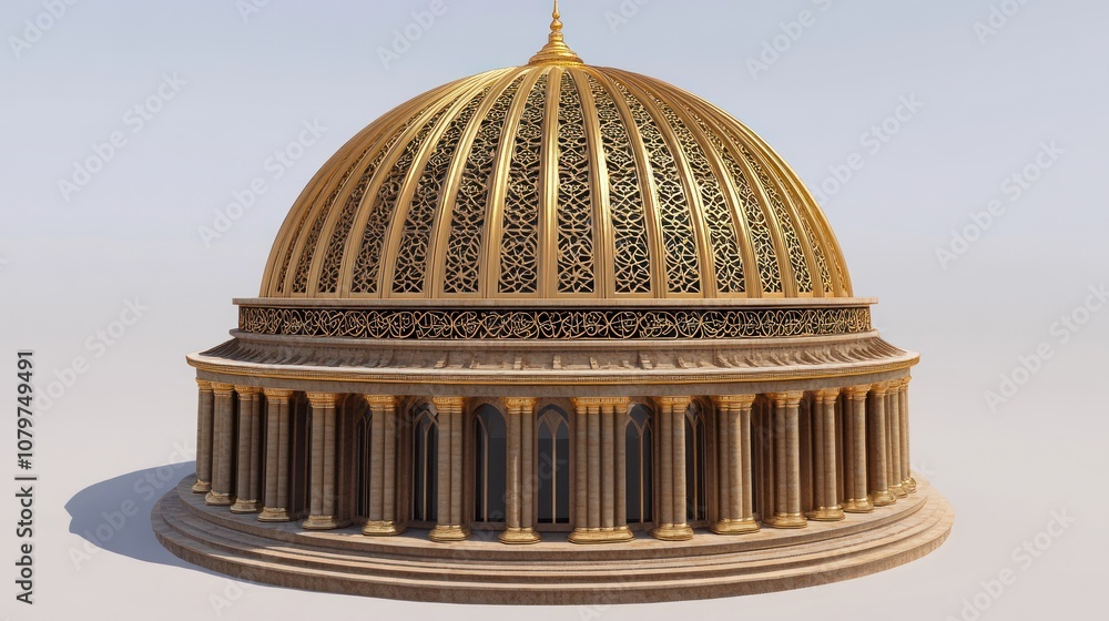 Fototapeta premium A detailed architectural dome with intricate patterns and a golden finish.