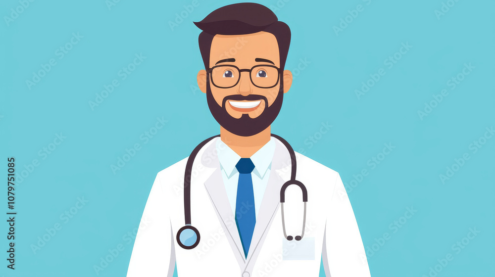 Medicare insurance and network concept. Smiling doctor in white coat with stethoscope, conveying care Medicare insurance and network concept. Smiling doctor in white coat with stethoscope, conveying care