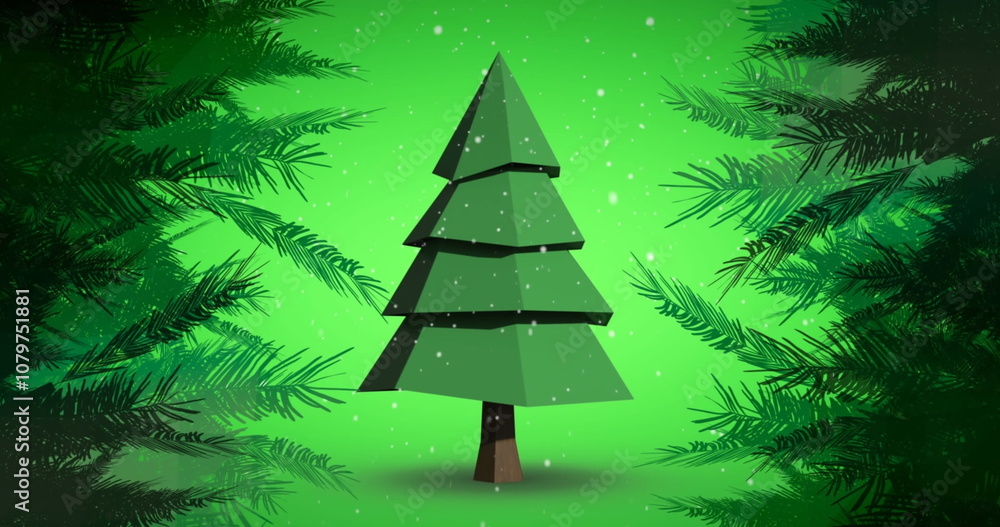 Fototapeta premium Image of fir trees over green background