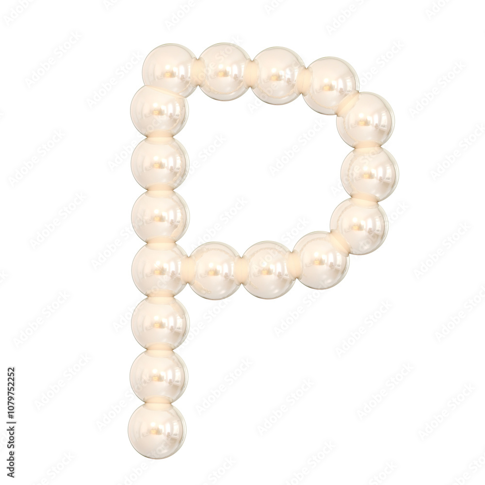 3D P Pearl Font with Elegant Glossy Design 3D P Pearl Font with Elegant Glossy Design