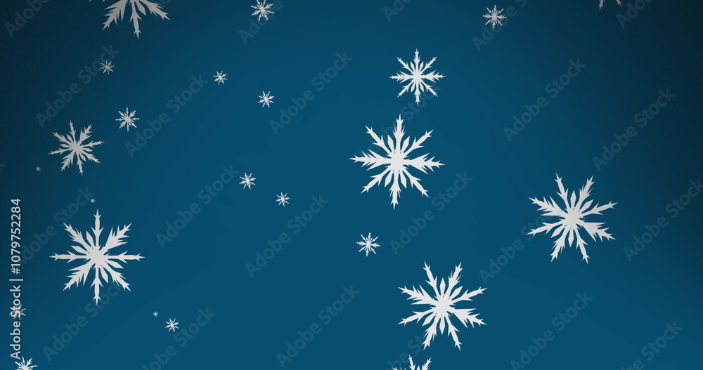 Digital image of snowflakes icons falling against copy space on blue background Digital image of snowflakes icons falling against copy space on blue background