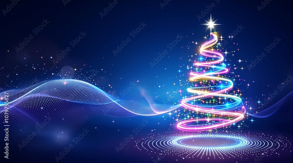 Futuristic Neon Christmas Tree on a Vibrant Blue Background Futuristic Neon Christmas Tree on a Vibrant Blue Background