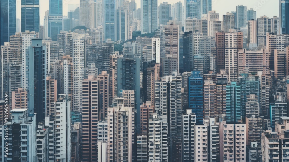Fototapeta A dense urban skyline with countless high-rise buildings.