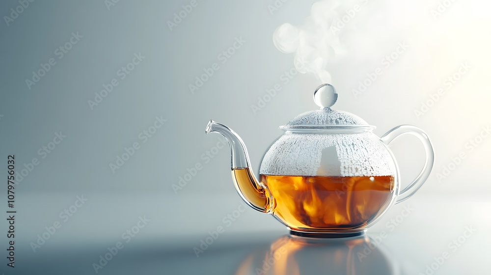 Glass Teapot with Steam and Golden Tea Glass Teapot with Steam and Golden Tea