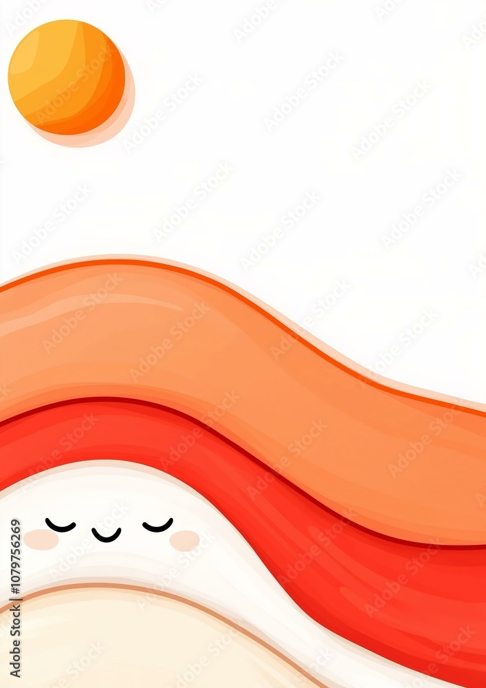 Abstract Waves with Smiling Face: Kawaii Design Abstract Waves with Smiling Face: Kawaii Design