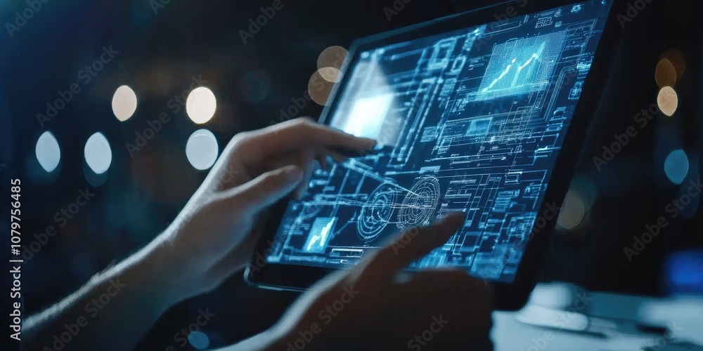 A CAD designer using a digital tablet or computer to develop and analyze design concepts. A CAD designer using a digital tablet or computer to develop and analyze design concepts.