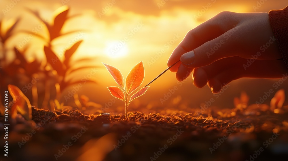 Fototapeta premium Gentle Handling of Small Plant with Tweezers in Lab