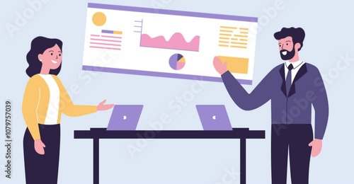 Footage of Teamwork Business Meeting at office with Infographic on Screen