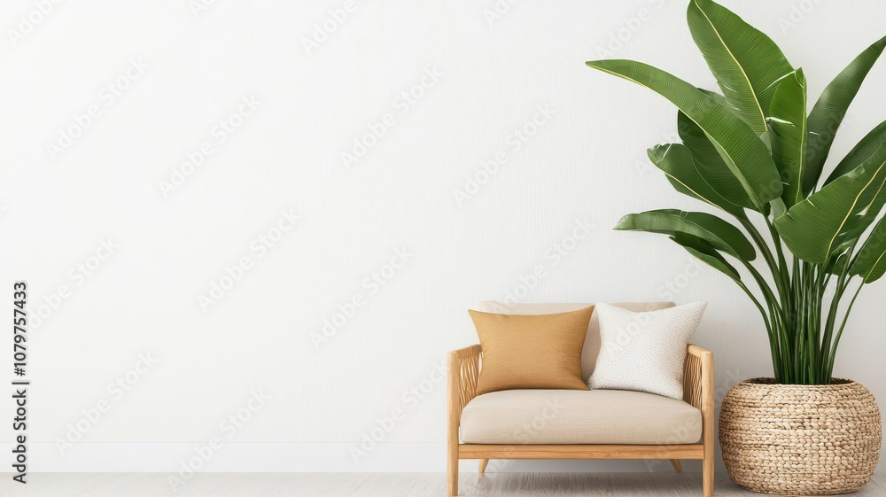 Living room with large potted plants in every corner, soft neutral furniture, and natural wood accents greenery, cozy living room Living room with large potted plants in every corner, soft neutral furniture, and natural wood accents greenery, cozy living room